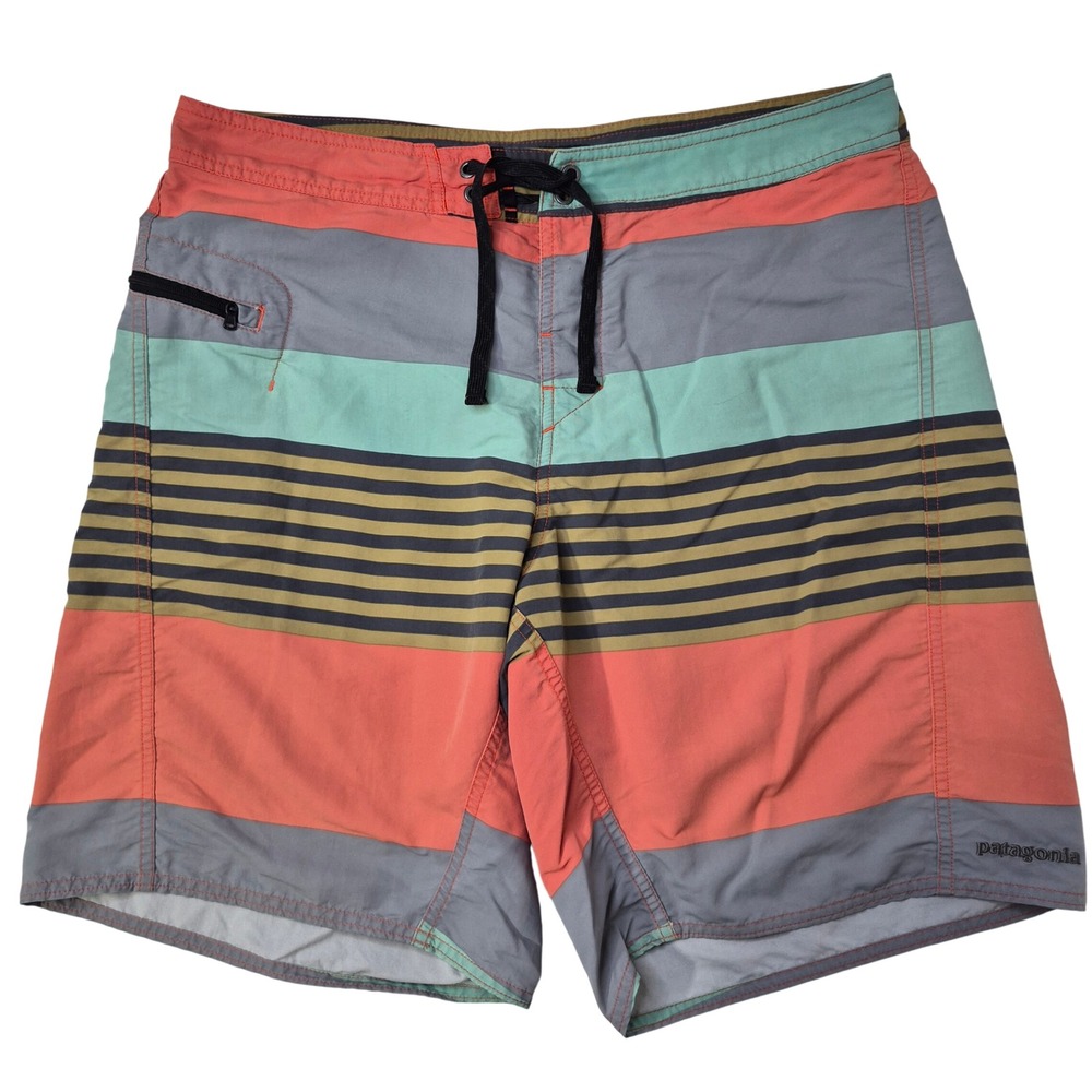 Patagonia Board Shorts Men 34 Multicolor Striped Swim Trunks Surfing Summer